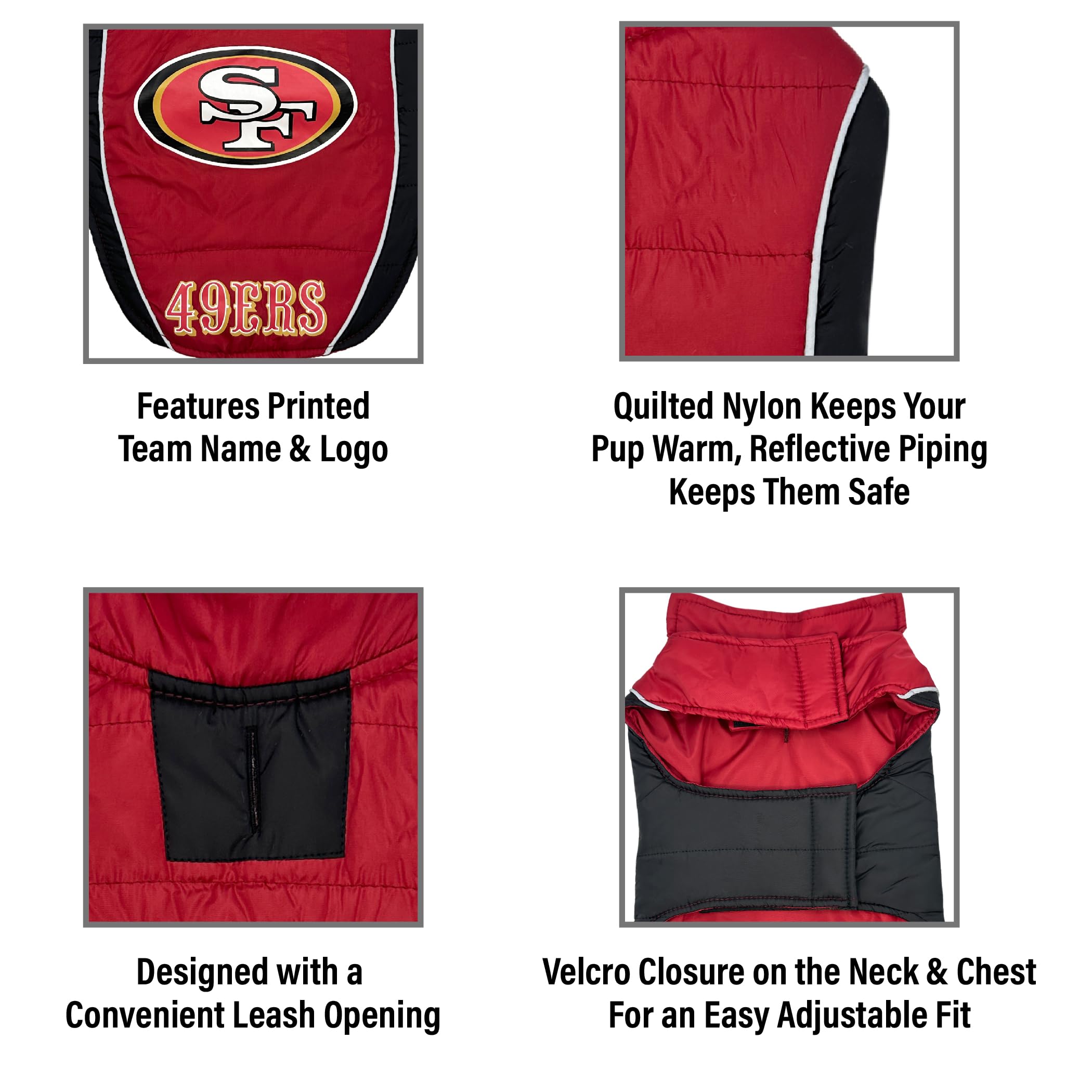 Nfl San Francisco 49Ers Puffer Vest For Dogs & Cats, Size Large. Warm, Cozy, And Waterproof Dog Coat, For Small And Large Dogs/C